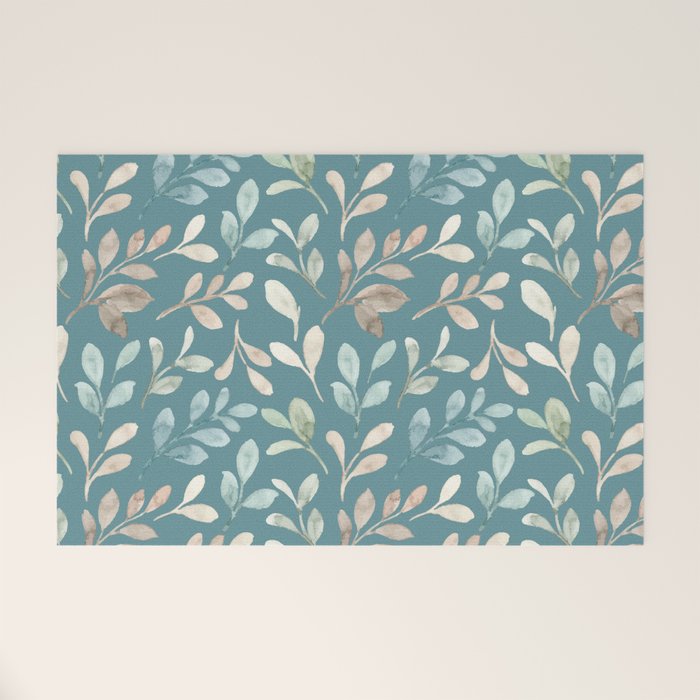 Leafy Teal Floral Welcome Mat Gallery Image 1