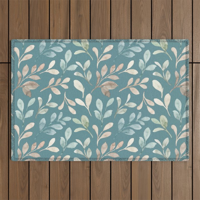 Leafy Teal Floral Outdoor Rug Gallery Image 1