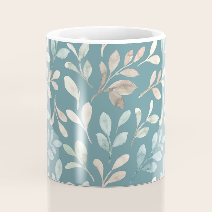 Leafy Teal Floral Coffee Mug Gallery Image 4