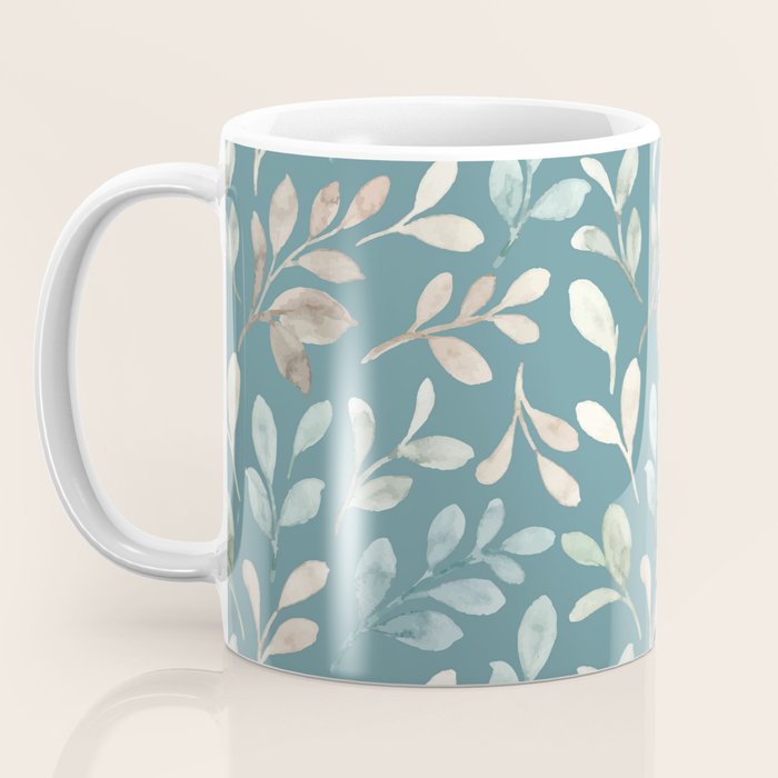 Leafy Teal Floral Coffee Mug Gallery Image 3