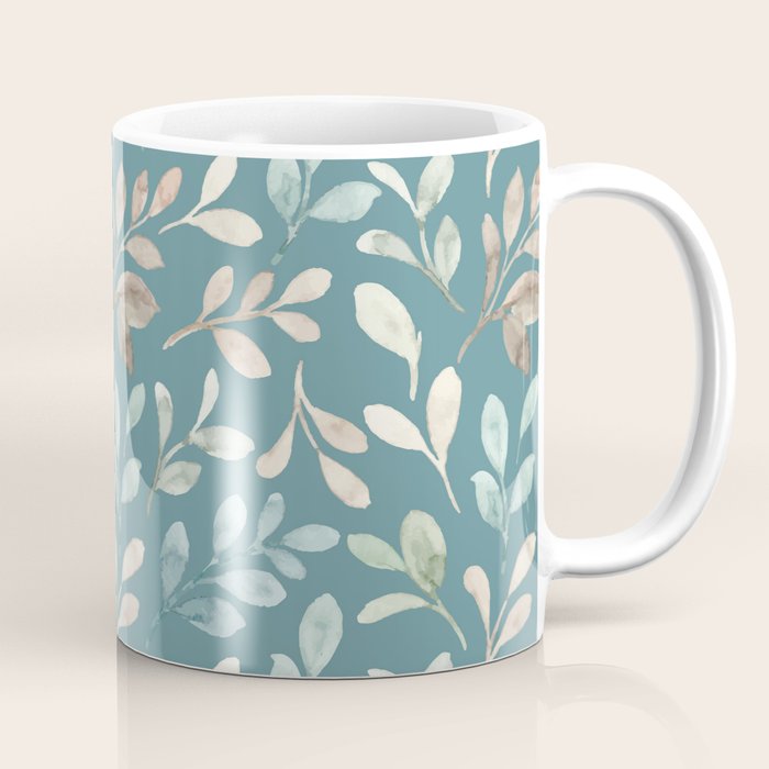 Leafy Teal Floral Coffee Mug Gallery Image 1