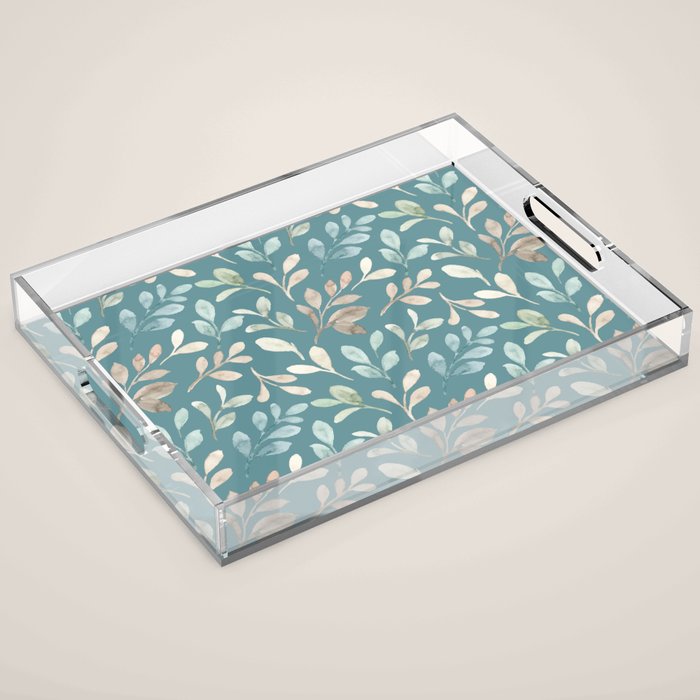 Leafy Teal Floral Acrylic Tray Gallery Image 1