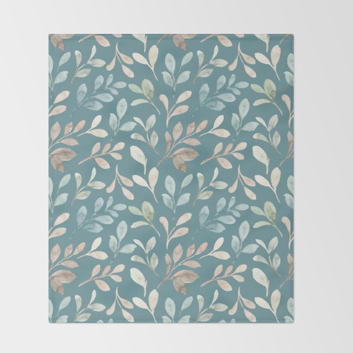 Leafy Teal Floral Throw Blanket Gallery Image 2