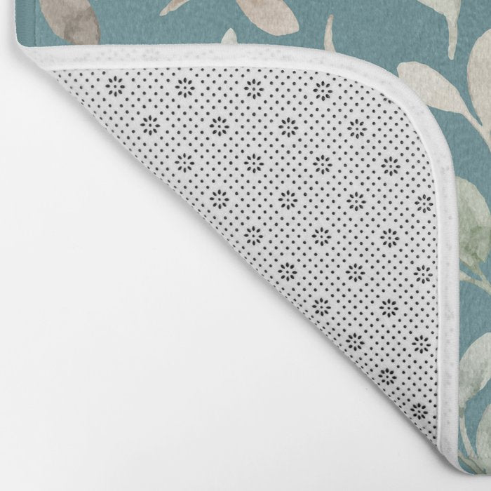 Leafy Teal Floral Bath Mat Gallery Image 2