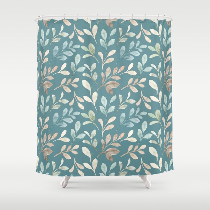 Leafy Teal Floral Shower Curtain Gallery Image 1