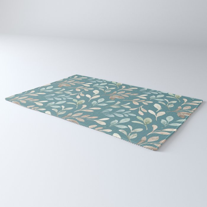 Leafy Teal Floral Rug Gallery Image 3