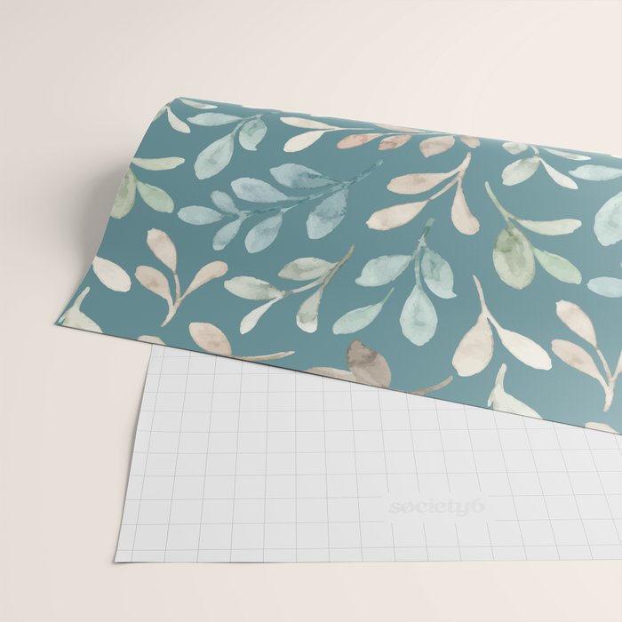 Leafy Teal Floral Wrapping Paper Gallery Image 2