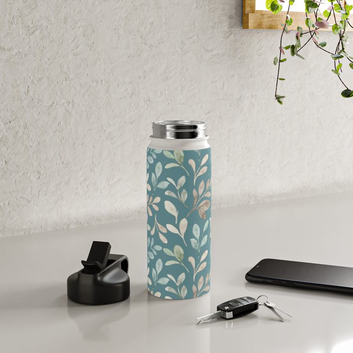 Leafy Teal Floral Water Bottle Gallery Image 4