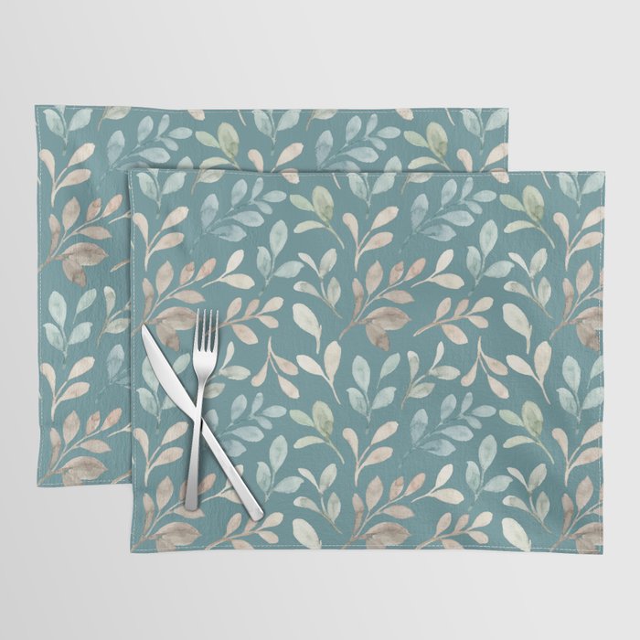 Leafy Teal Floral Placemat Gallery Image 1