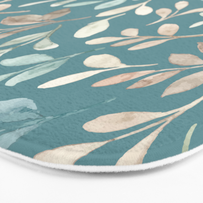 Leafy Teal Floral Bath Mat Gallery Image 3