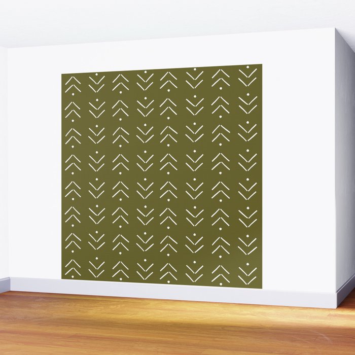 Arrow Lines Pattern Design 7 in olive green Wall Mural Gallery Image 2