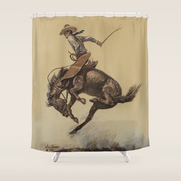 Bucking Horse Western Art by Will James Shower Curtain Gallery Image 1
