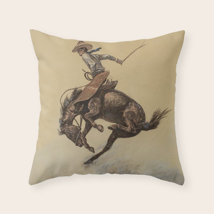 Bucking Horse Western Art by Will James Throw Pillow Gallery Image 1