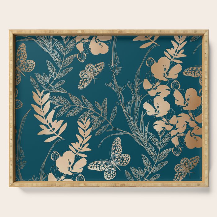 Exotic Florals and Butterflies Serving Tray Gallery Image 1