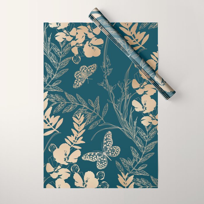 Exotic Florals and Butterflies Wrapping Paper Gallery Image 1