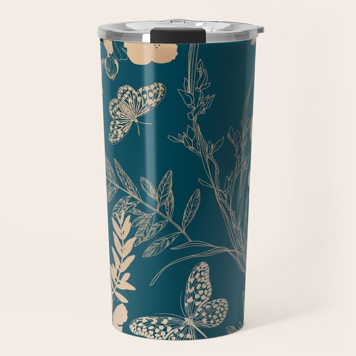 Exotic Florals and Butterflies Travel Mug Gallery Image 1