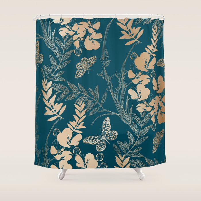 Exotic Florals and Butterflies Shower Curtain Gallery Image 1