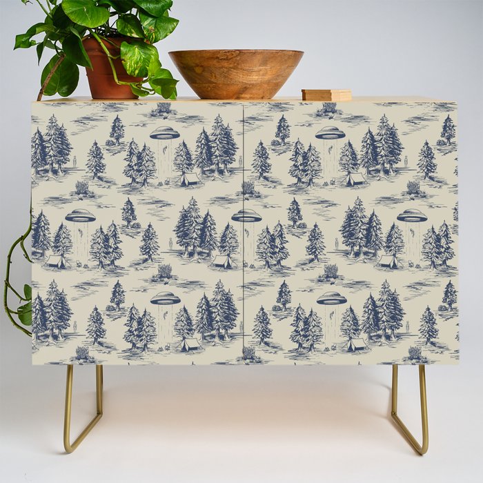 Alien Abduction Toile De Jouy Pattern in Blue Credenza Gallery Image 1