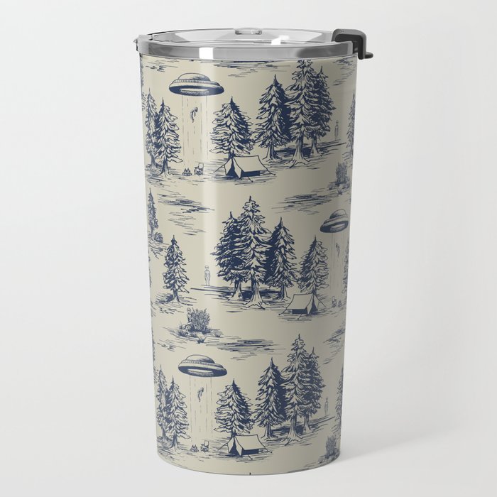 Alien Abduction Toile De Jouy Pattern in Blue Travel Mug Gallery Image 2