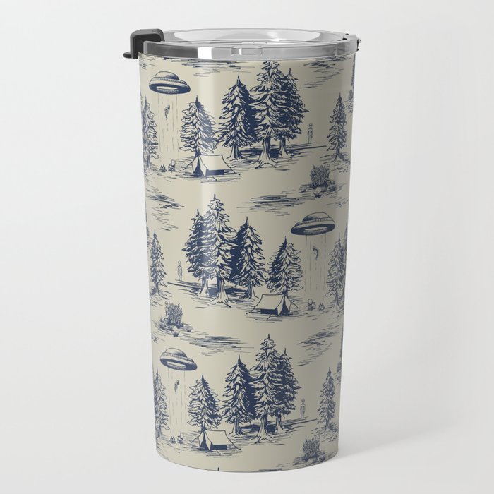 Alien Abduction Toile De Jouy Pattern in Blue Travel Mug Gallery Image 3