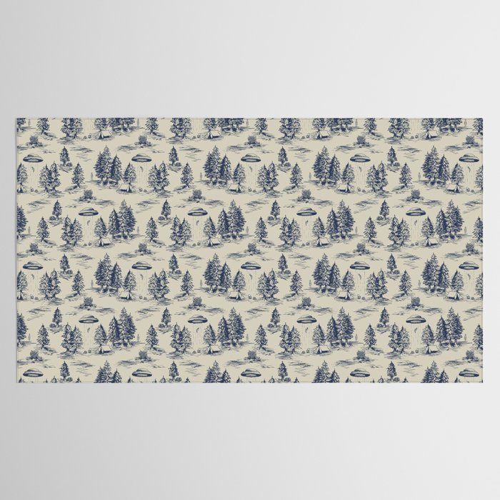 Alien Abduction Toile De Jouy Pattern in Blue Tablecloth Gallery Image 2
