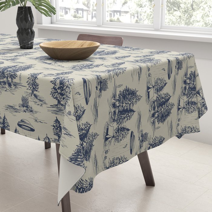 Alien Abduction Toile De Jouy Pattern in Blue Tablecloth Gallery Image 3