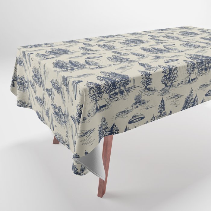 Alien Abduction Toile De Jouy Pattern in Blue Tablecloth Gallery Image 1