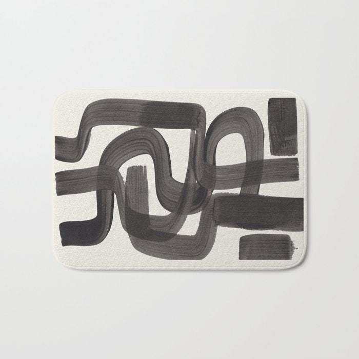 Black Ink Paint Brush Strokes Wiggles Mid Century Modern Bath Mat Gallery Image 1