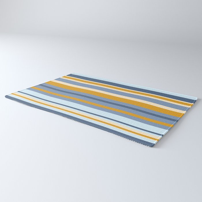 Vertical Stripes Variable Contemporary Retro Modern Pattern in Blue and Honey Mustard Rug Gallery Image 3