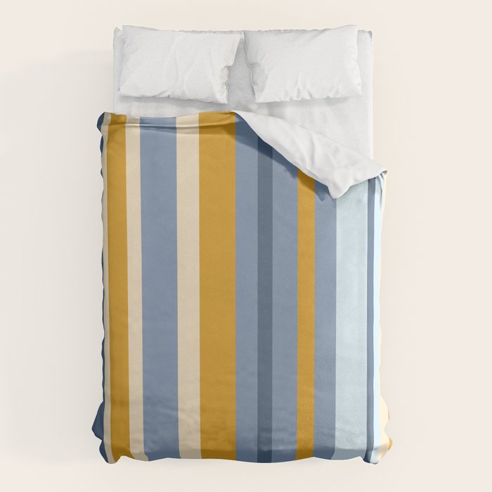 Vertical Stripes Variable Contemporary Retro Modern Pattern in Blue and Honey Mustard Duvet Cover Gallery Image 6