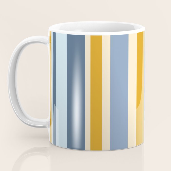 Vertical Stripes Variable Contemporary Retro Modern Pattern in Blue and Honey Mustard Coffee Mug Gallery Image 3