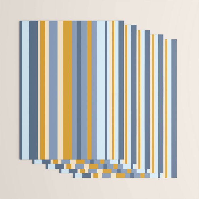 Vertical Stripes Variable Contemporary Retro Modern Pattern in Blue and Honey Mustard Wrapping Paper Gallery Image 3