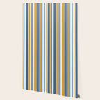 Vertical Stripes Variable Contemporary Retro Modern Pattern in Blue and Honey Mustard Wallpaper Gallery Image 2