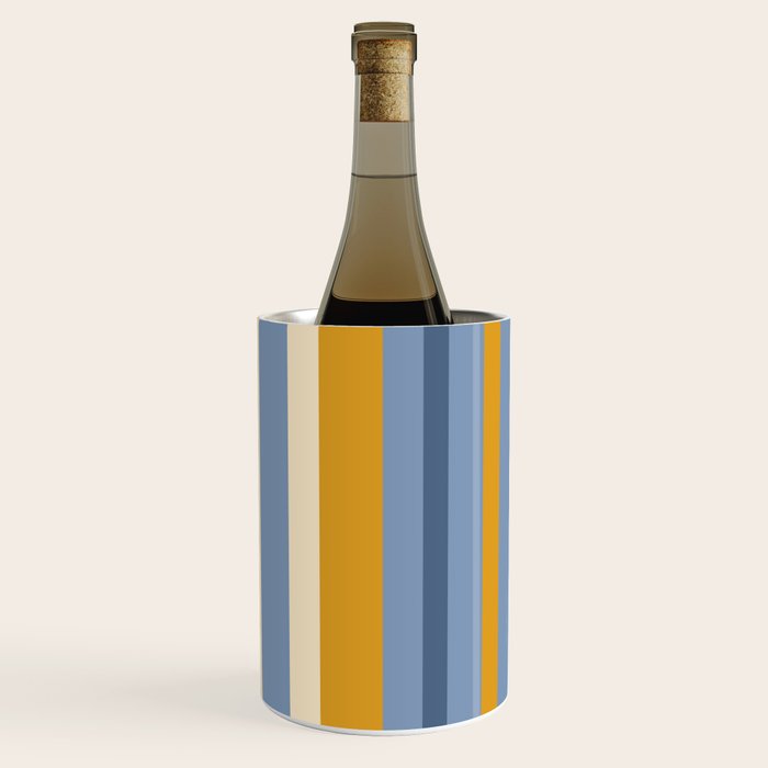Vertical Stripes Variable Contemporary Retro Modern Pattern in Blue and Honey Mustard Wine Chiller Gallery Image 1
