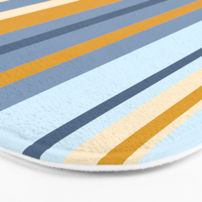 Vertical Stripes Variable Contemporary Retro Modern Pattern in Blue and Honey Mustard Bath Mat Gallery Image 3