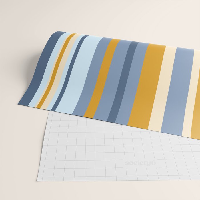 Vertical Stripes Variable Contemporary Retro Modern Pattern in Blue and Honey Mustard Wrapping Paper Gallery Image 2