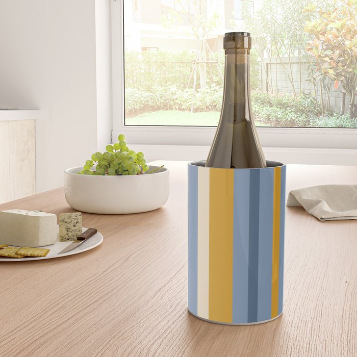 Vertical Stripes Variable Contemporary Retro Modern Pattern in Blue and Honey Mustard Wine Chiller Gallery Image 4