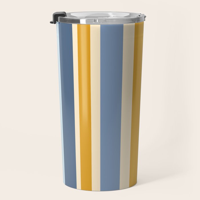 Vertical Stripes Variable Contemporary Retro Modern Pattern in Blue and Honey Mustard Travel Mug Gallery Image 3