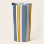 Vertical Stripes Variable Contemporary Retro Modern Pattern in Blue and Honey Mustard Travel Mug Gallery Image 3