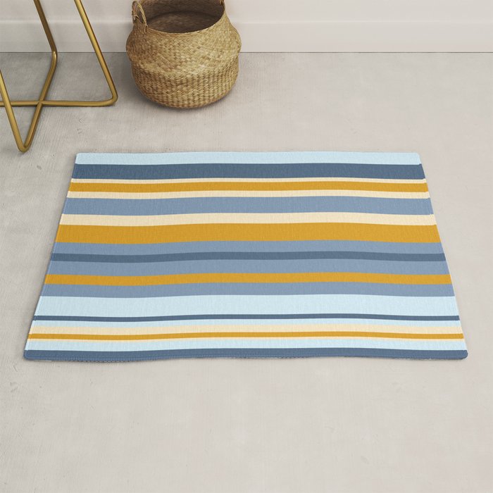 Vertical Stripes Variable Contemporary Retro Modern Pattern in Blue and Honey Mustard Rug Gallery Image 1