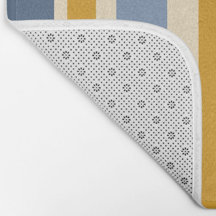 Vertical Stripes Variable Contemporary Retro Modern Pattern in Blue and Honey Mustard Bath Mat Gallery Image 2