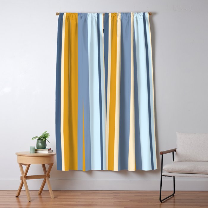 Vertical Stripes Variable Contemporary Retro Modern Pattern in Blue and Honey Mustard Window Curtain Gallery Image 5