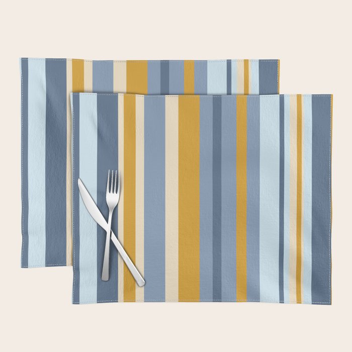 Vertical Stripes Variable Contemporary Retro Modern Pattern in Blue and Honey Mustard Placemat Gallery Image 1