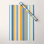 Vertical Stripes Variable Contemporary Retro Modern Pattern in Blue and Honey Mustard Wrapping Paper Gallery Image 1
