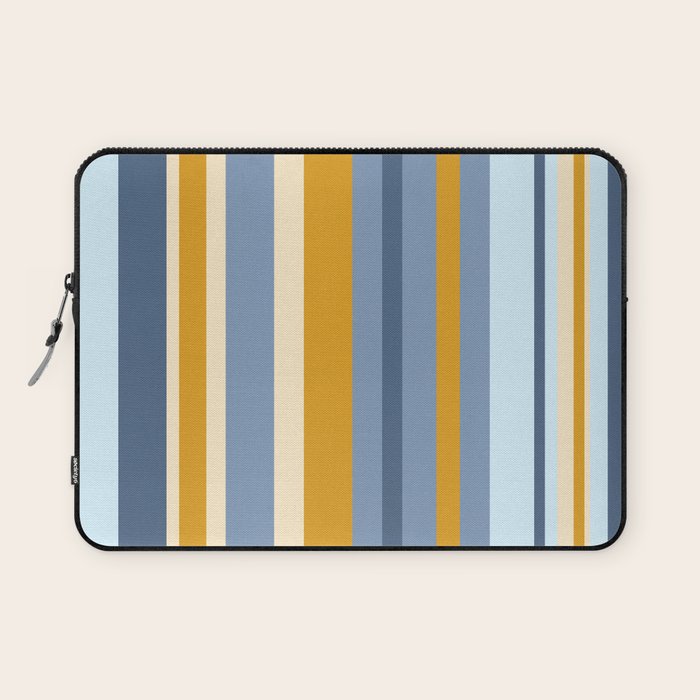 Vertical Stripes Variable Contemporary Retro Modern Pattern in Blue and Honey Mustard Laptop Sleeve Gallery Image 1