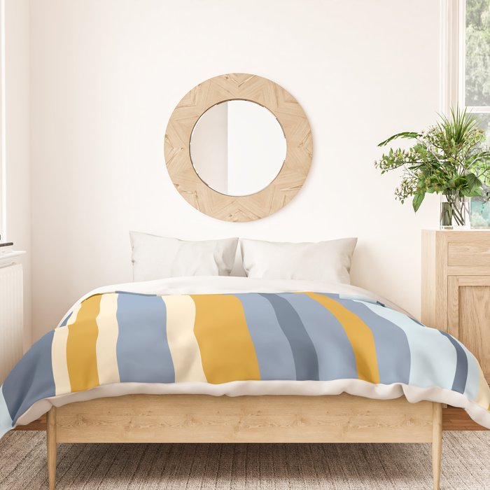 Vertical Stripes Variable Contemporary Retro Modern Pattern in Blue and Honey Mustard Duvet Cover Gallery Image 3