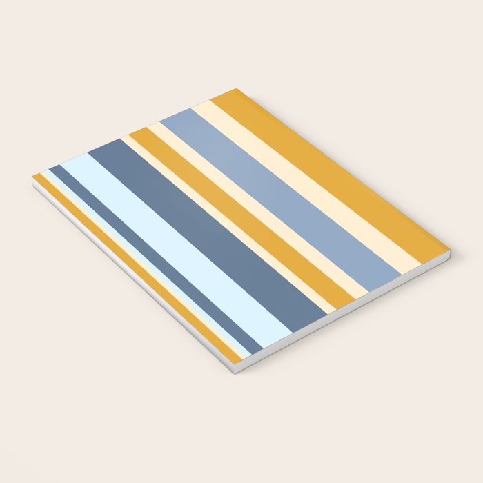 Vertical Stripes Variable Contemporary Retro Modern Pattern in Blue and Honey Mustard Notebook Gallery Image 3