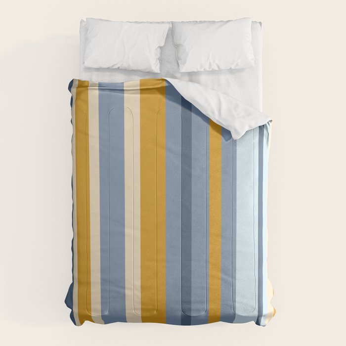 Vertical Stripes Variable Contemporary Retro Modern Pattern in Blue and Honey Mustard Comforter Gallery Image 6