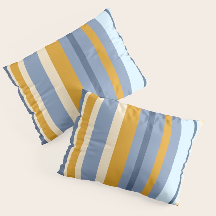 Vertical Stripes Variable Contemporary Retro Modern Pattern in Blue and Honey Mustard Pillow Sham Gallery Image 3