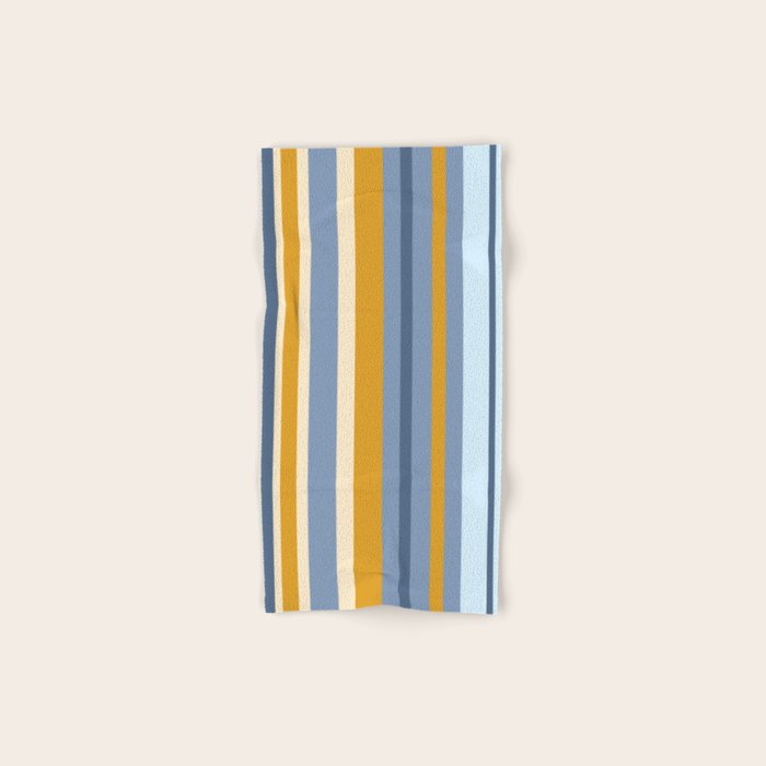 Vertical Stripes Variable Contemporary Retro Modern Pattern in Blue and Honey Mustard Bath Towel Gallery Image 1